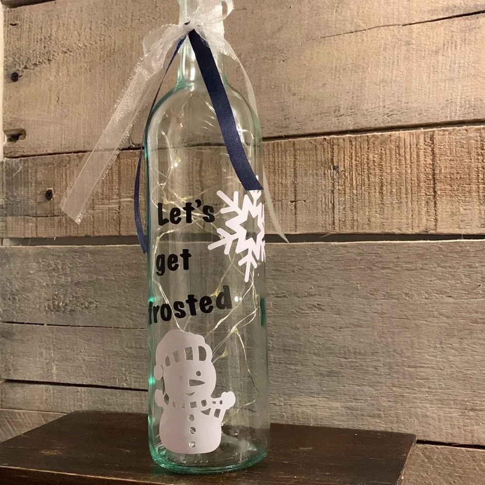 ‘Let’s Get Frosted’ Wine bottle lantern